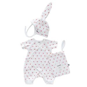 NEW Oeuf 0-3m Cherry Kimono Romper And Bunny Bonnet